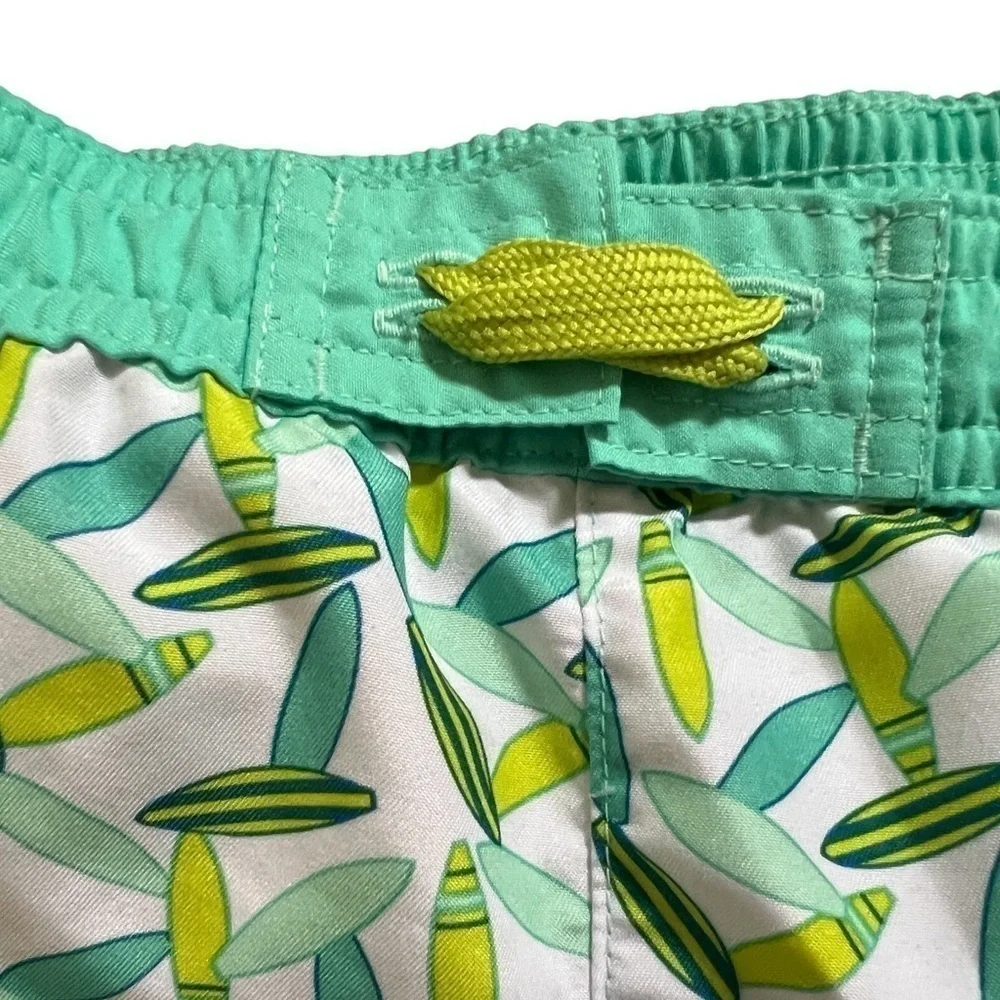 Baby 6-9 months swim trunks inner mesh liner white with blue teal green & yellow